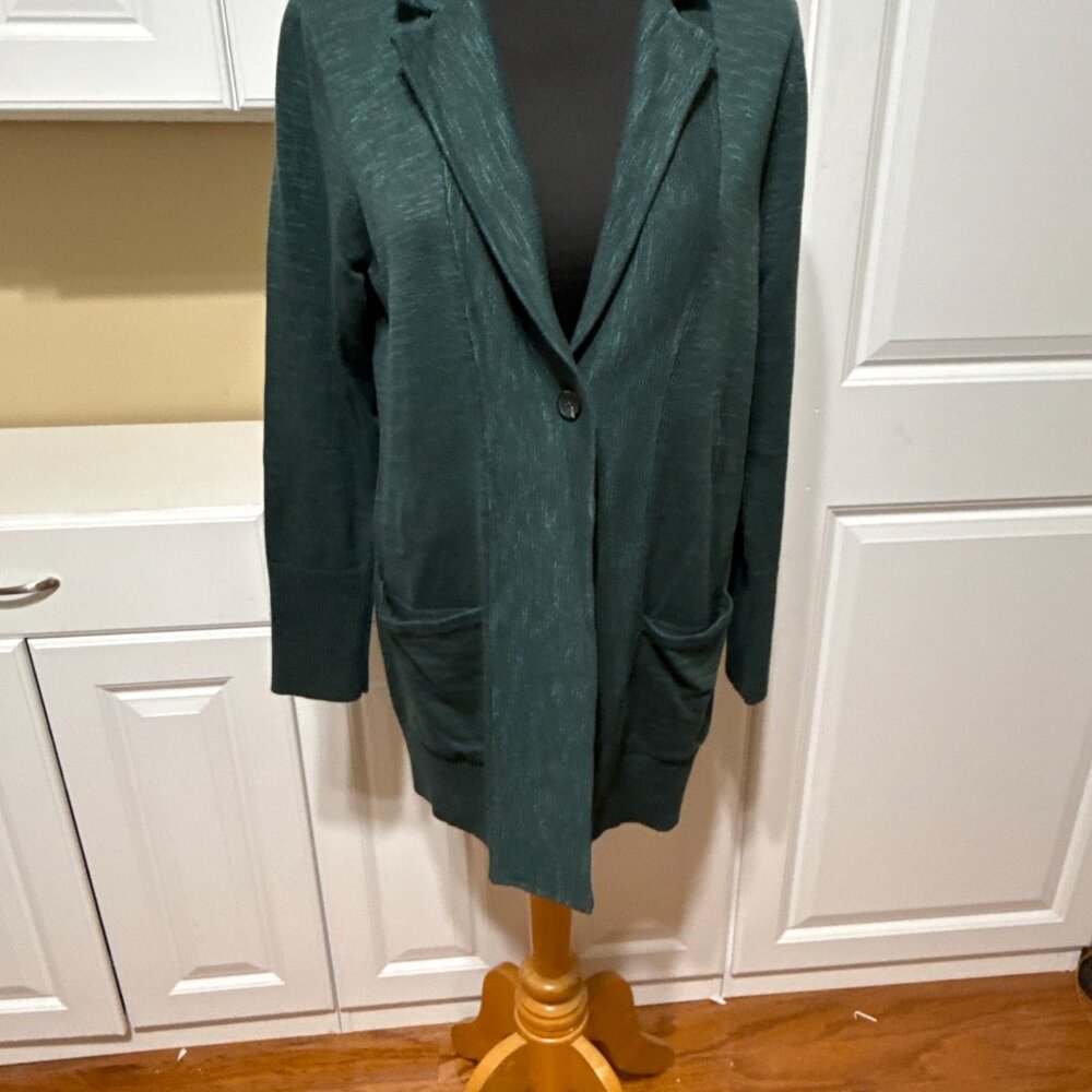 J Jill Sweater Womens M Green Knit Cardigan One Front Button Cotton Blend - Picture 8 of 11
